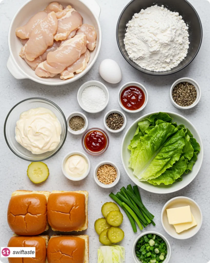 Ingredients for Bang Bang Chicken Sliders with sauce components