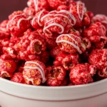 Bloody Red Velvet Popcorn served with vivid red drizzle