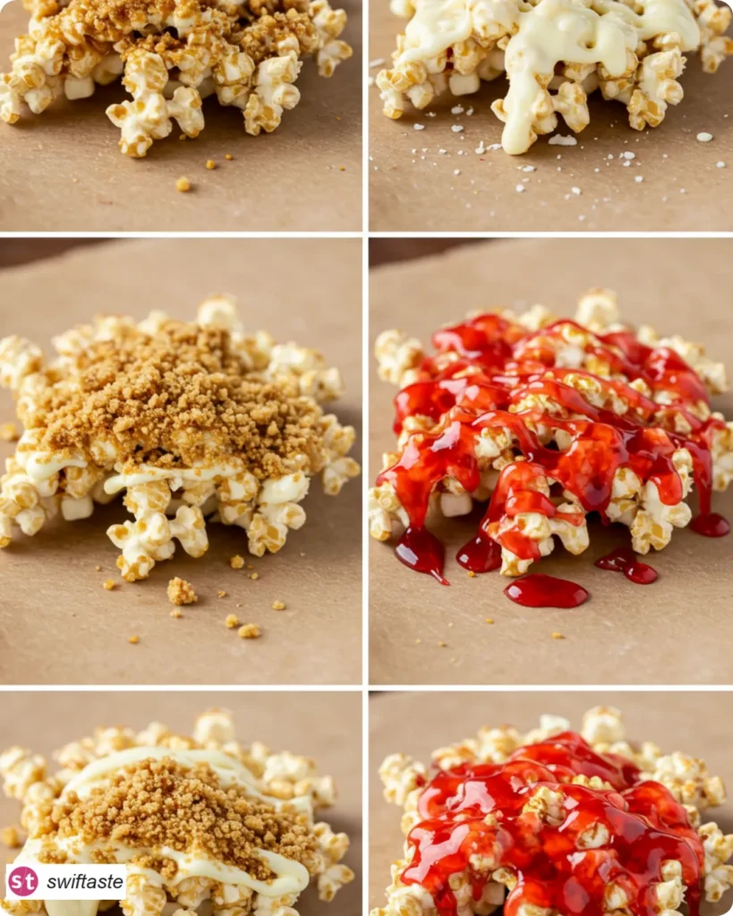 Steps to make Bloody Red Velvet Popcorn with red gel drizzle