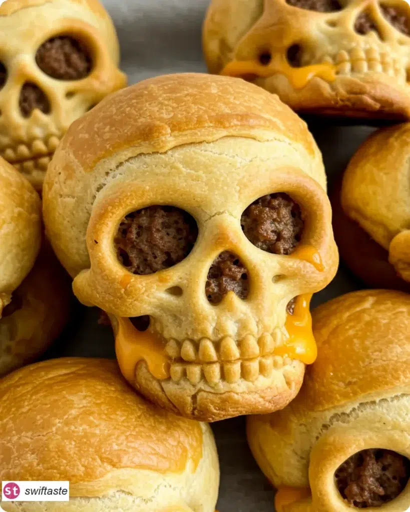 Cheeseburger Skulls with juicy beef and cheddar in crescent dough