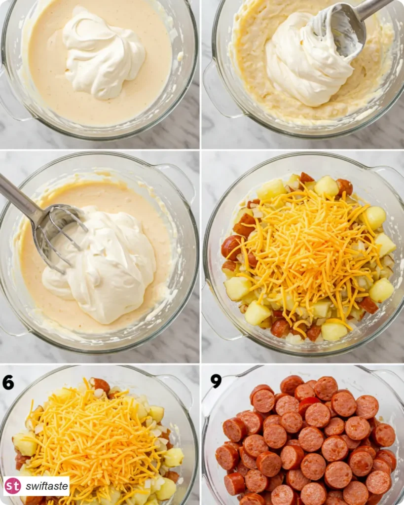 Step-by-step Cheesy Ranch Potatoes and Smoked Sausage preparation.
