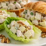 Creamy Apple Walnut Chicken Salad served in croissants and lettuce cups