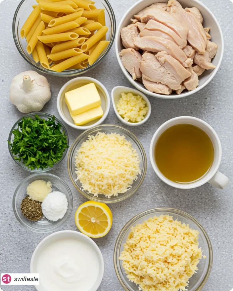 Ingredients for Creamy Garlic Parmesan Chicken Pasta