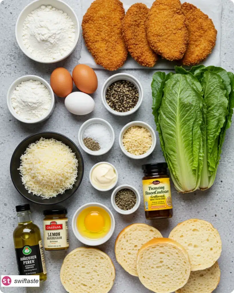 Ingredients for Crunchy Chicken Caesar Sandwich with Caesar components