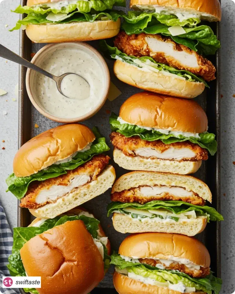 Serving Crunchy Chicken Caesar Sandwiches with extra Caesar dressing