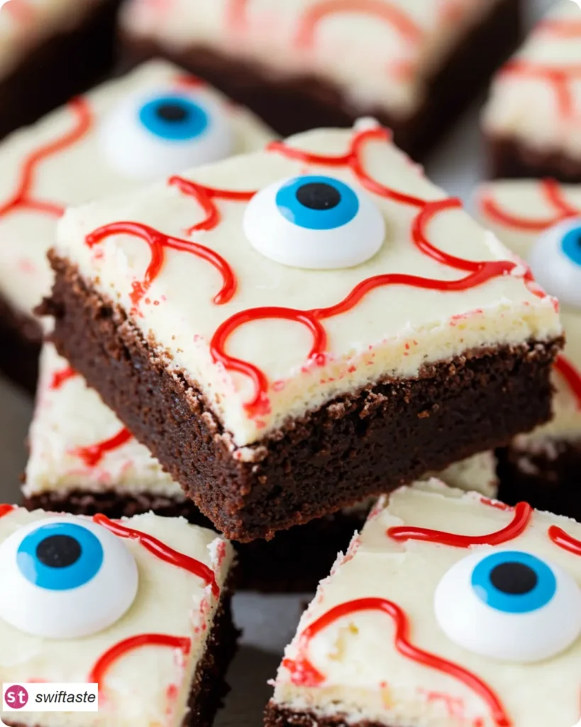 Eyeball Brownies with candy eyes and red gel veins