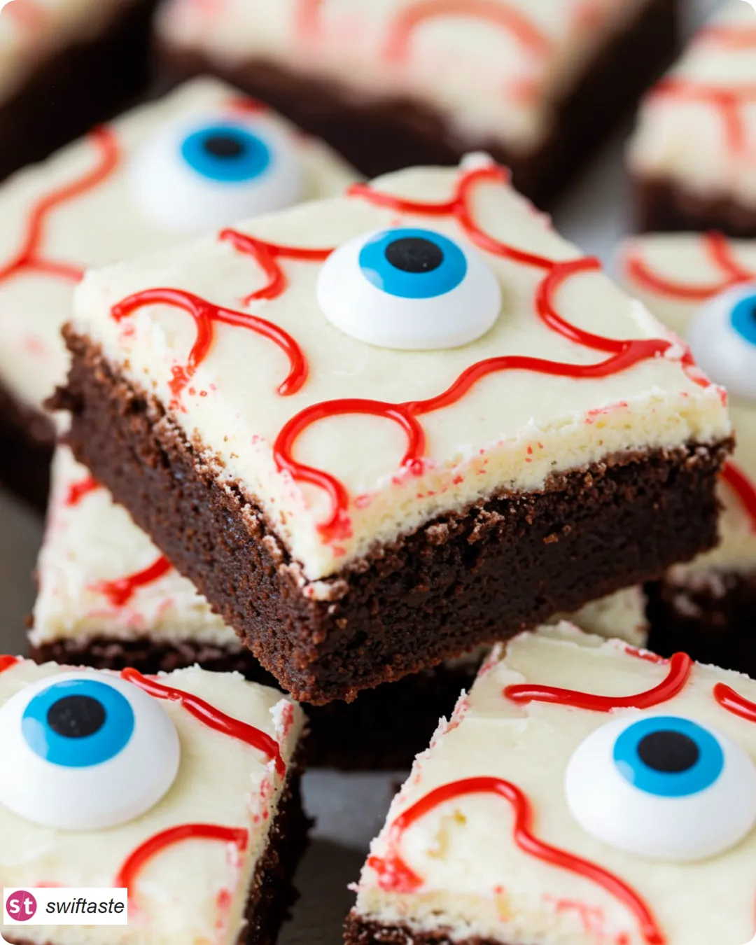 Eyeball Brownies with candy eyes and red gel veins