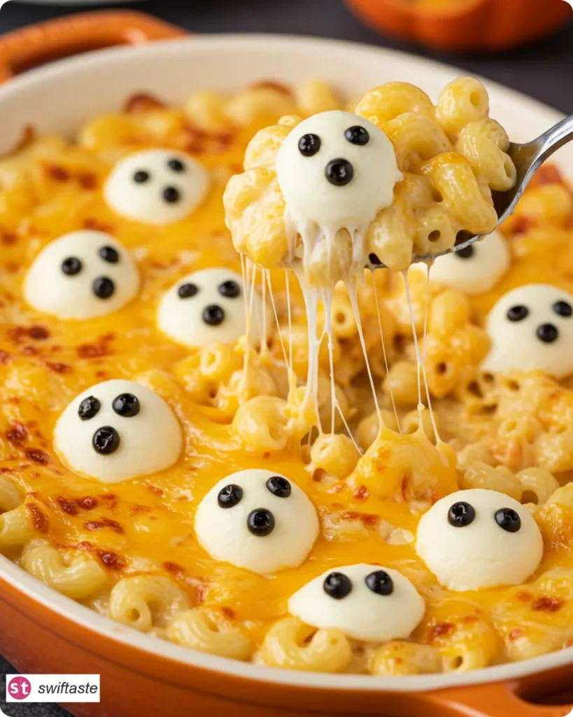 Ghoul-gheroni and Cheese served with multiple mozzarella ghosts