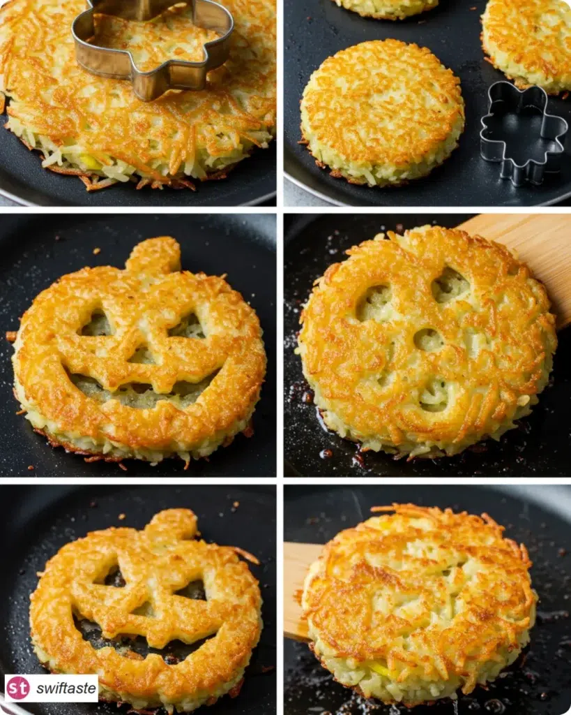 Halloween Hash Browns shaping cutting frying to golden crisp