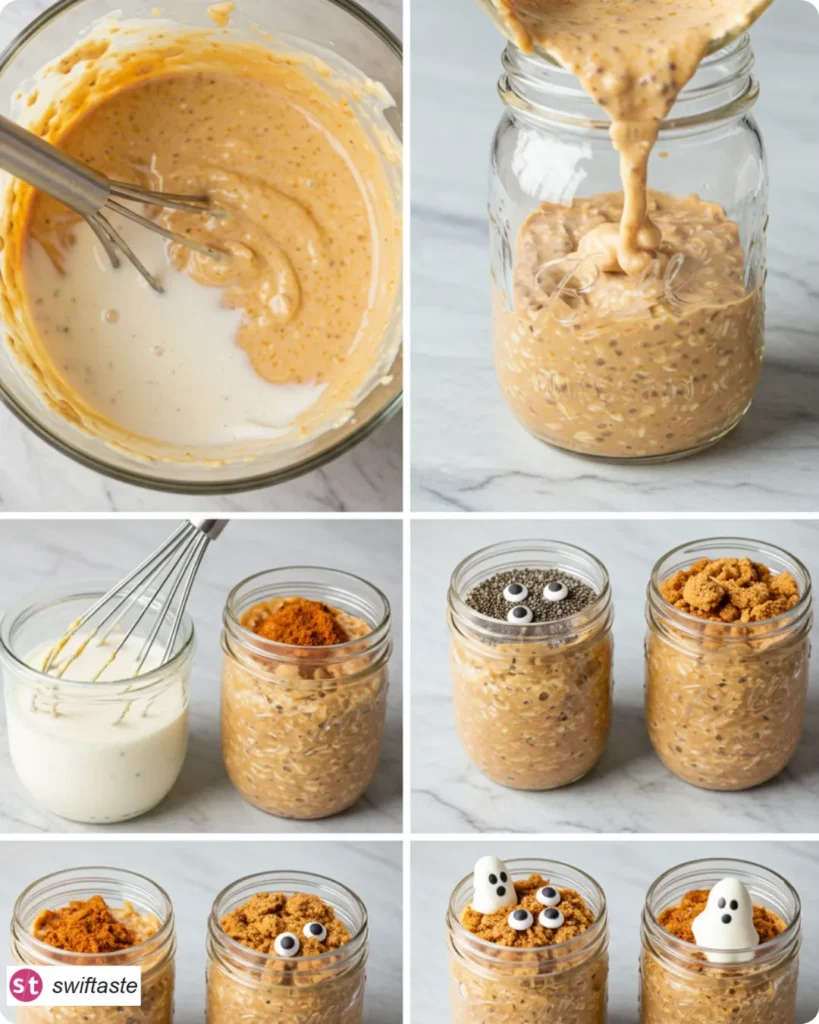 Steps to make Halloween Overnight Oats