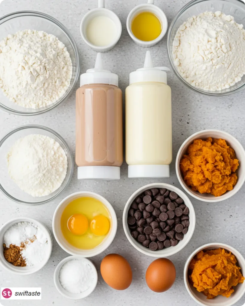 Ingredients for Halloween Pancakes with plain and cocoa batters
