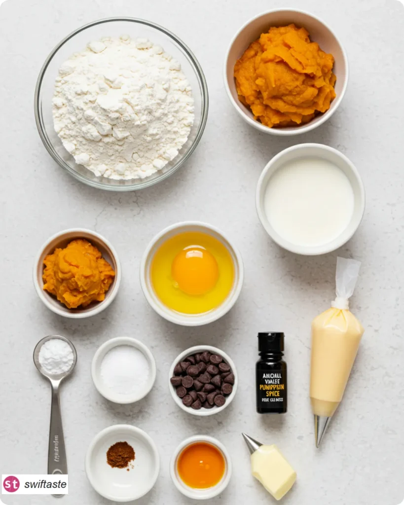 Ingredients for Jack-O-Lantern Pancakes arranged overhead