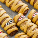 Served Nutella Banana Mummy Rolls with candy eyes