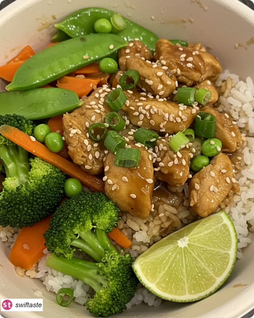 One Bowl Pure Comfort with saucy chicken and jasmine rice