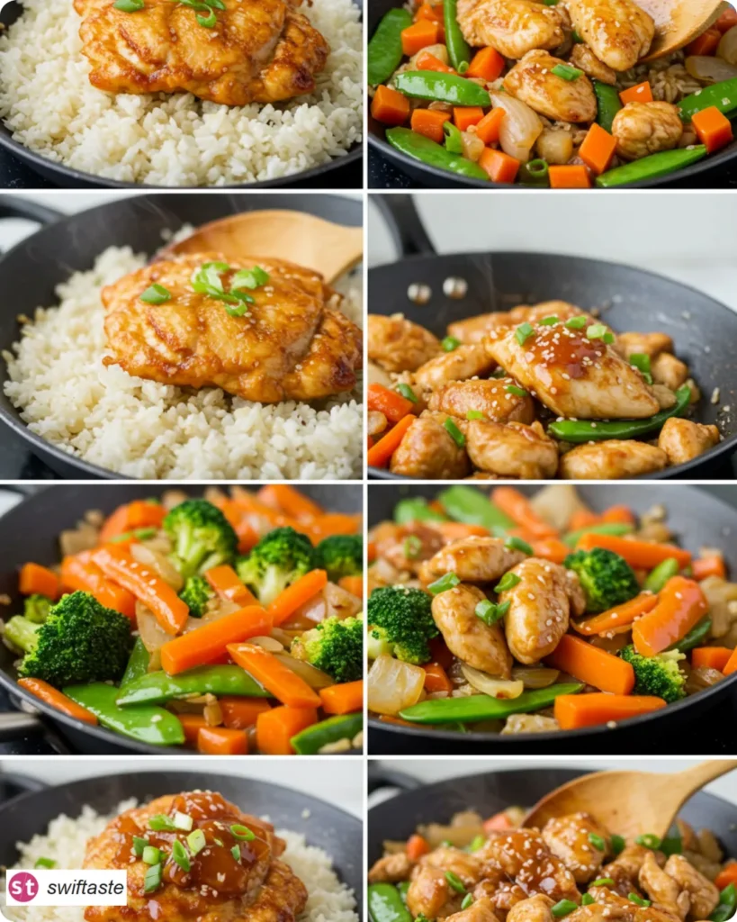 One Bowl Pure Comfort cooking steps from rice to glossy glaze