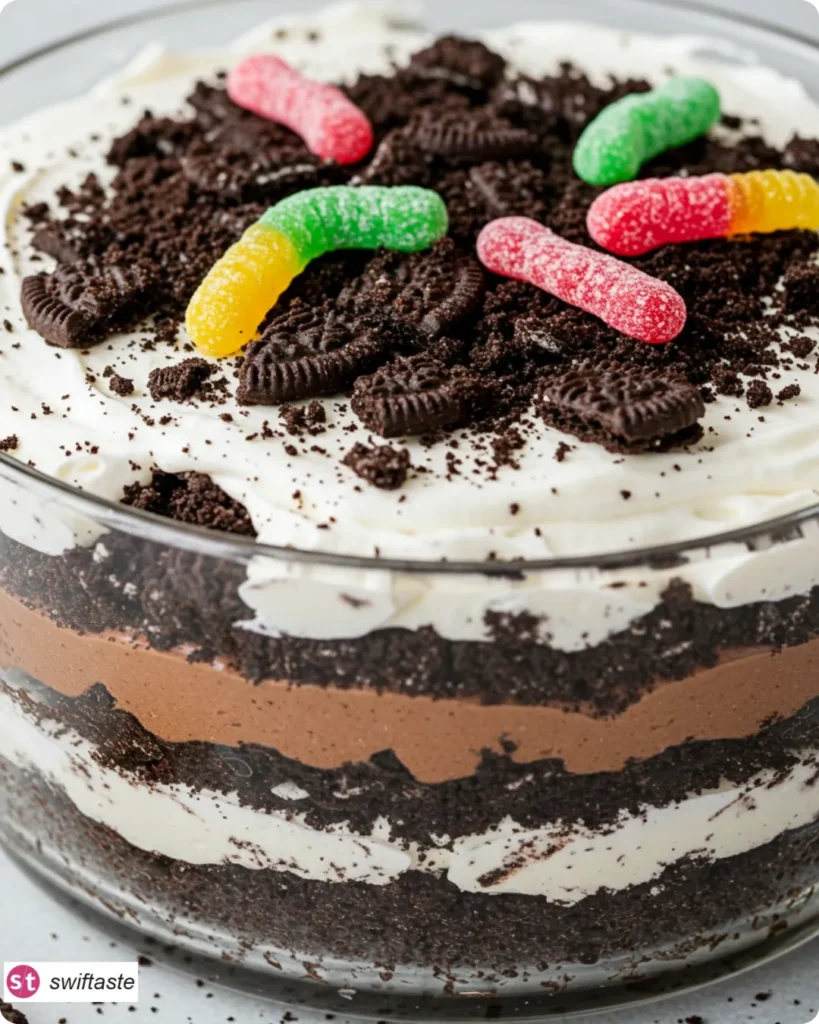 Oreo Dirt Dessert no-bake pudding and Oreo layers