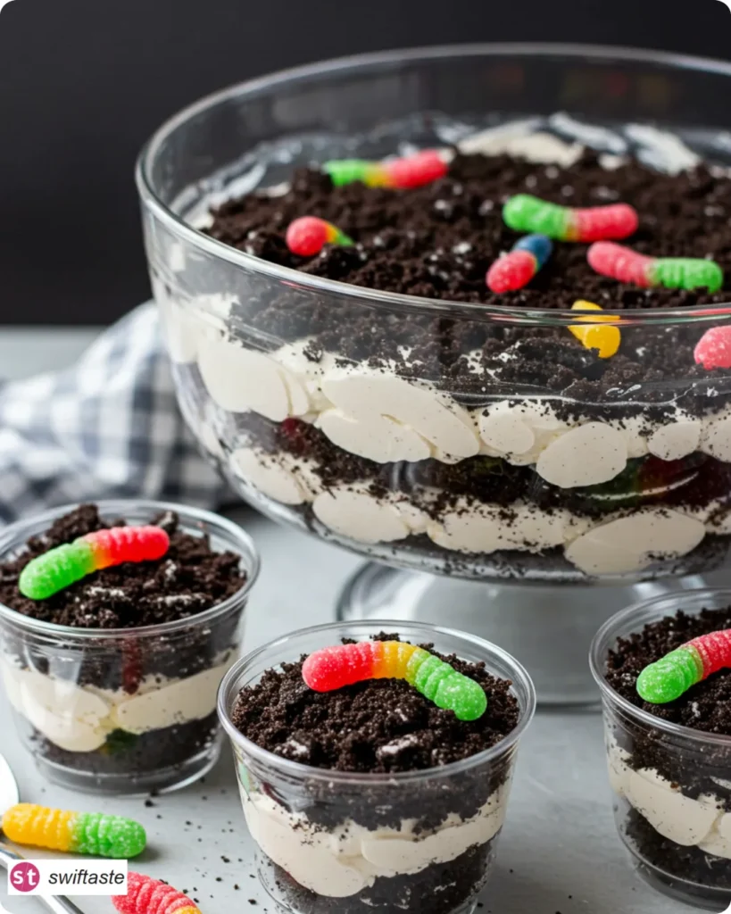 Oreo Dirt Dessert served in trifle bowl and cups