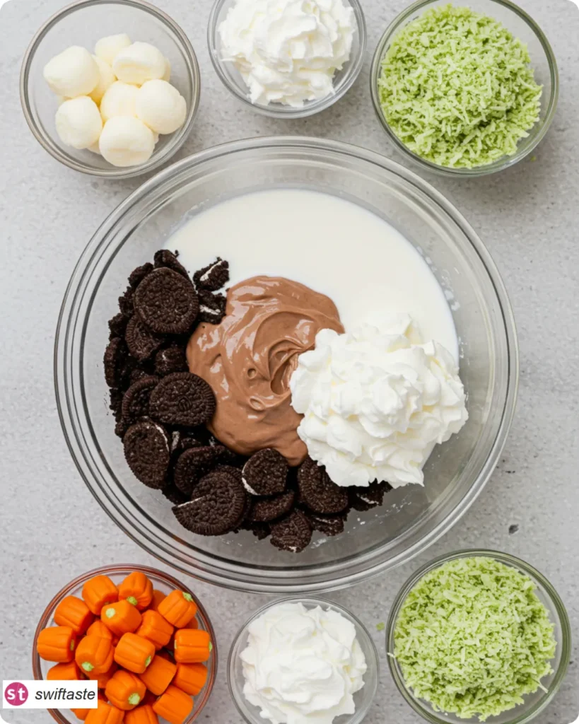 Ingredients for Pumpkin Patch Dirt Cups with Oreos and pudding