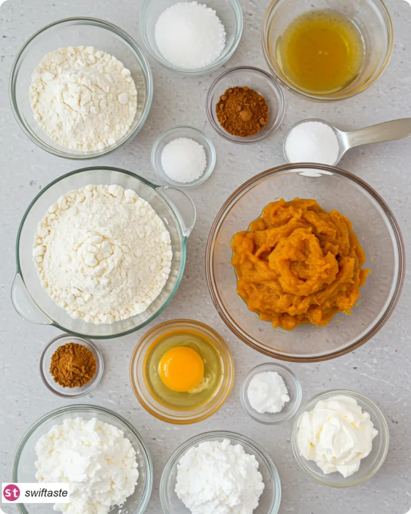 Ingredients for Pumpkin Spiced Halloween Cookie with pumpkin purée and spices