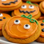 Pumpkin Spiced Halloween Cookies with festive frosting on a platter