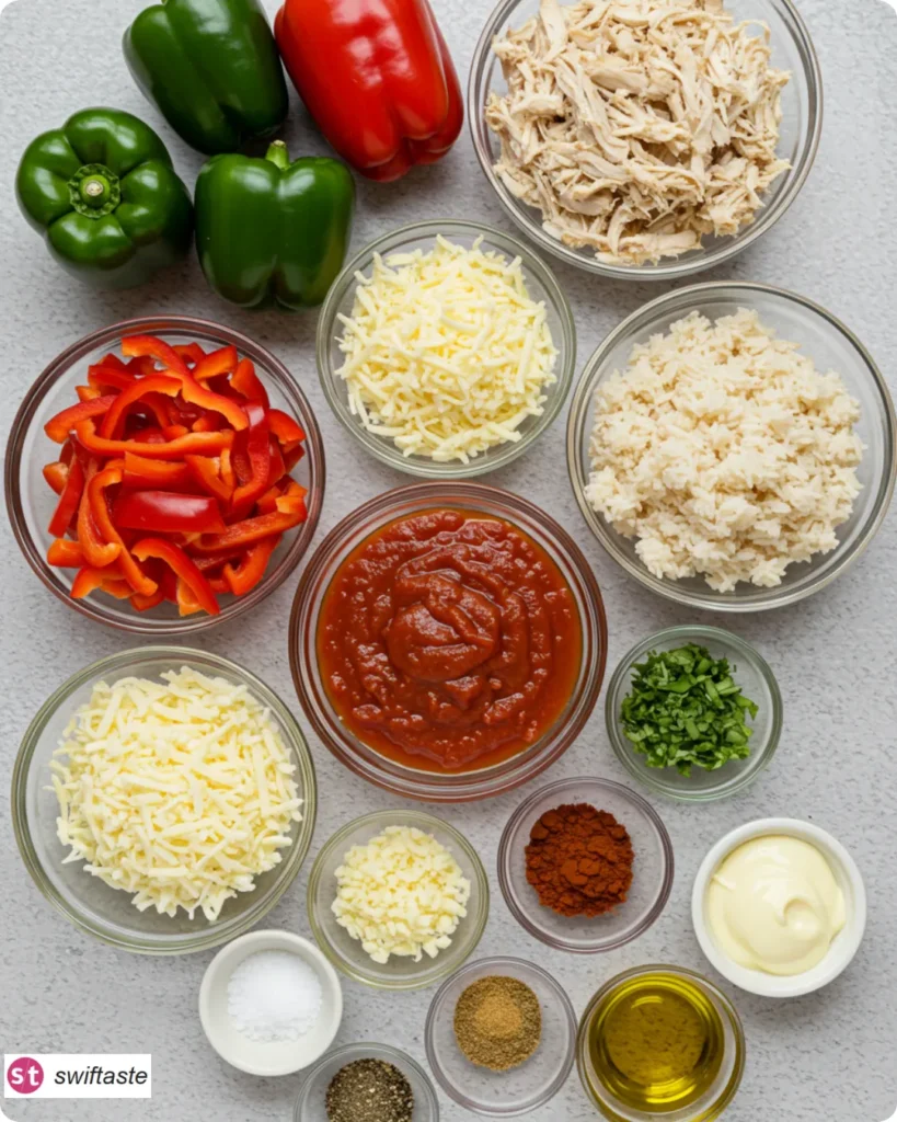 Shredded Chicken and Rice Stuffed Peppers