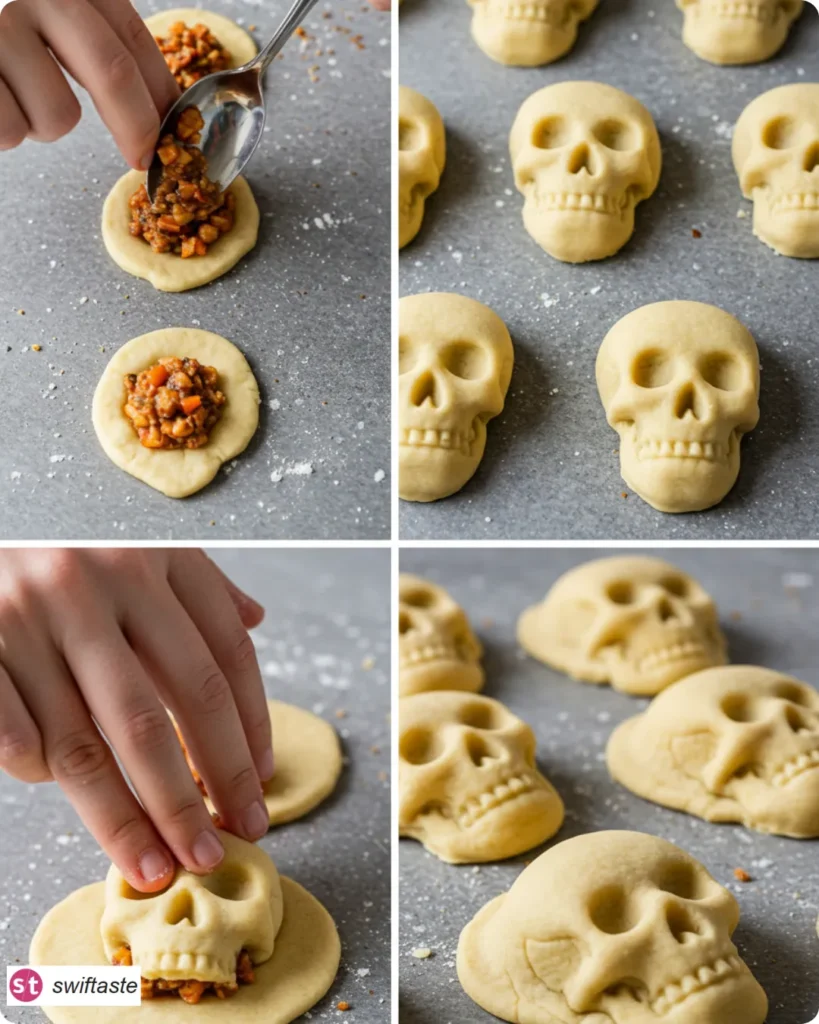 Steps for Skull Chicken Pot Pies in skull pan