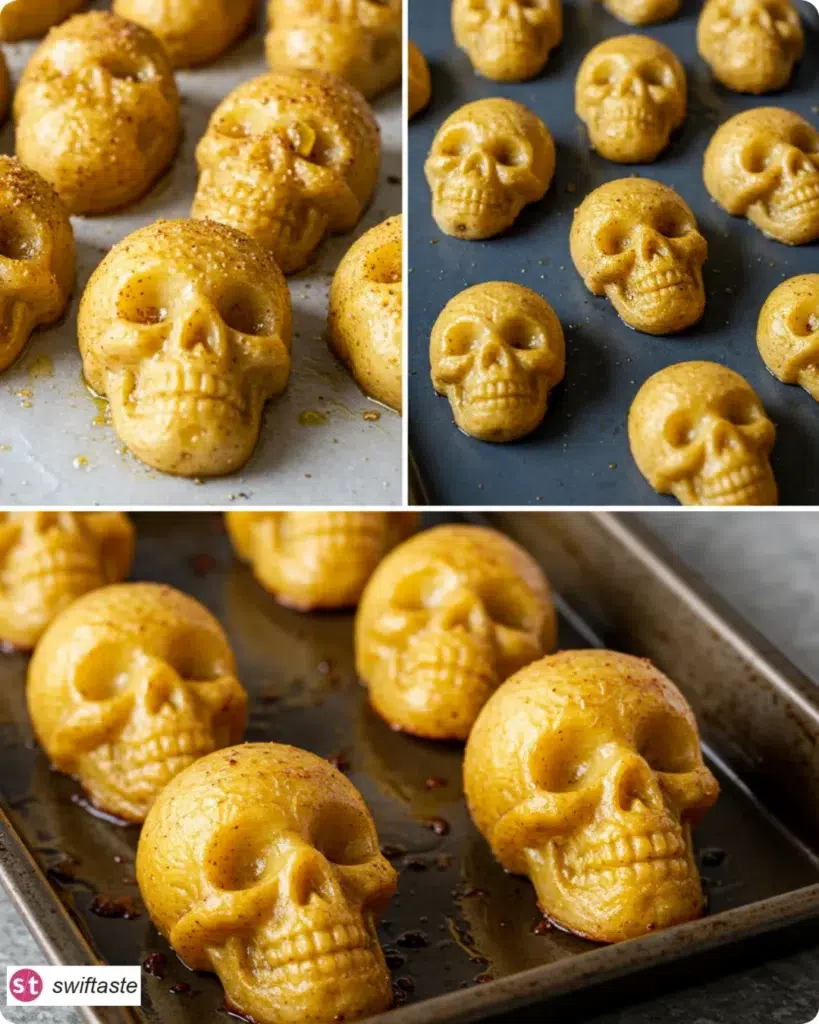 Step-by-step Skull Potato Bites from seasoning to golden roast