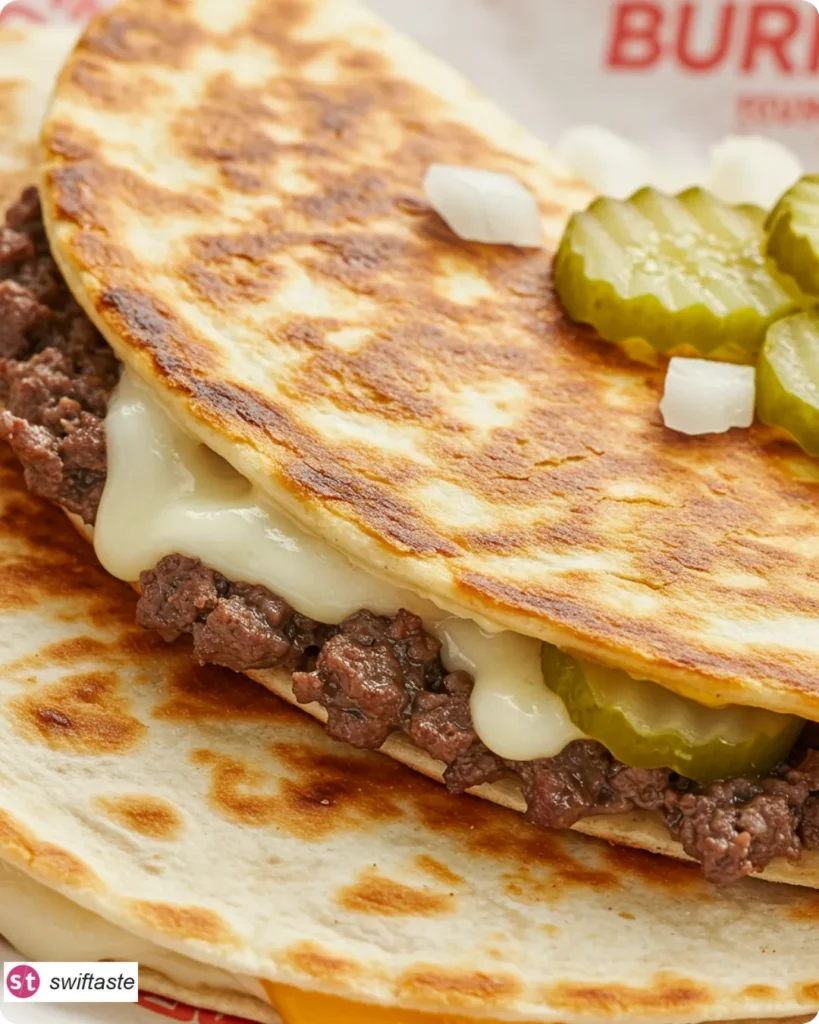 Smashburger Quesadillas with lacy beef crust and melted cheese