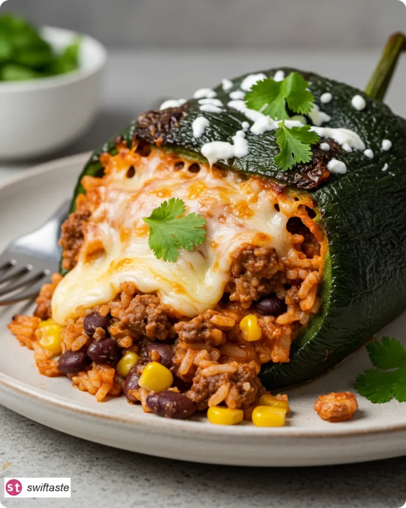 Stuffed Poblano Peppers served with crema and cilantro