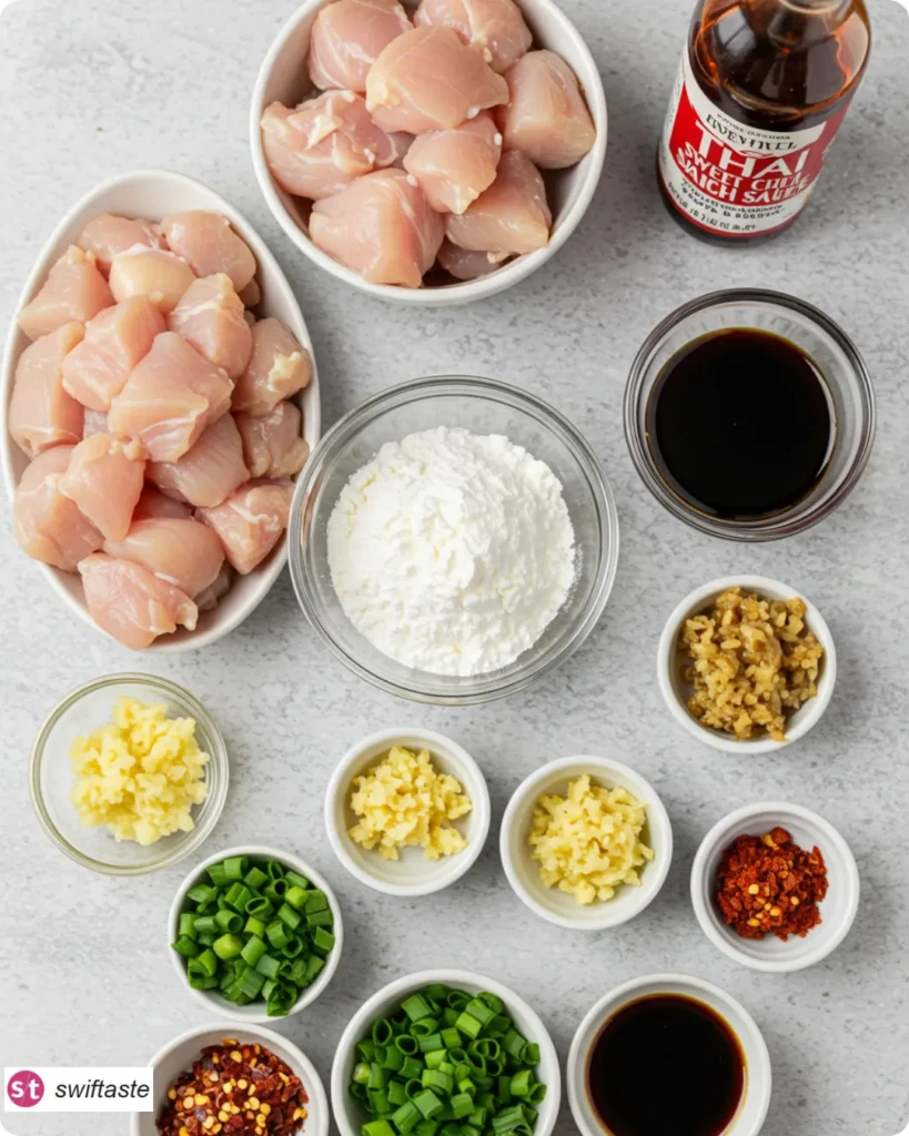 Sweet Chili Chicken ingredients with Thai sweet chili sauce