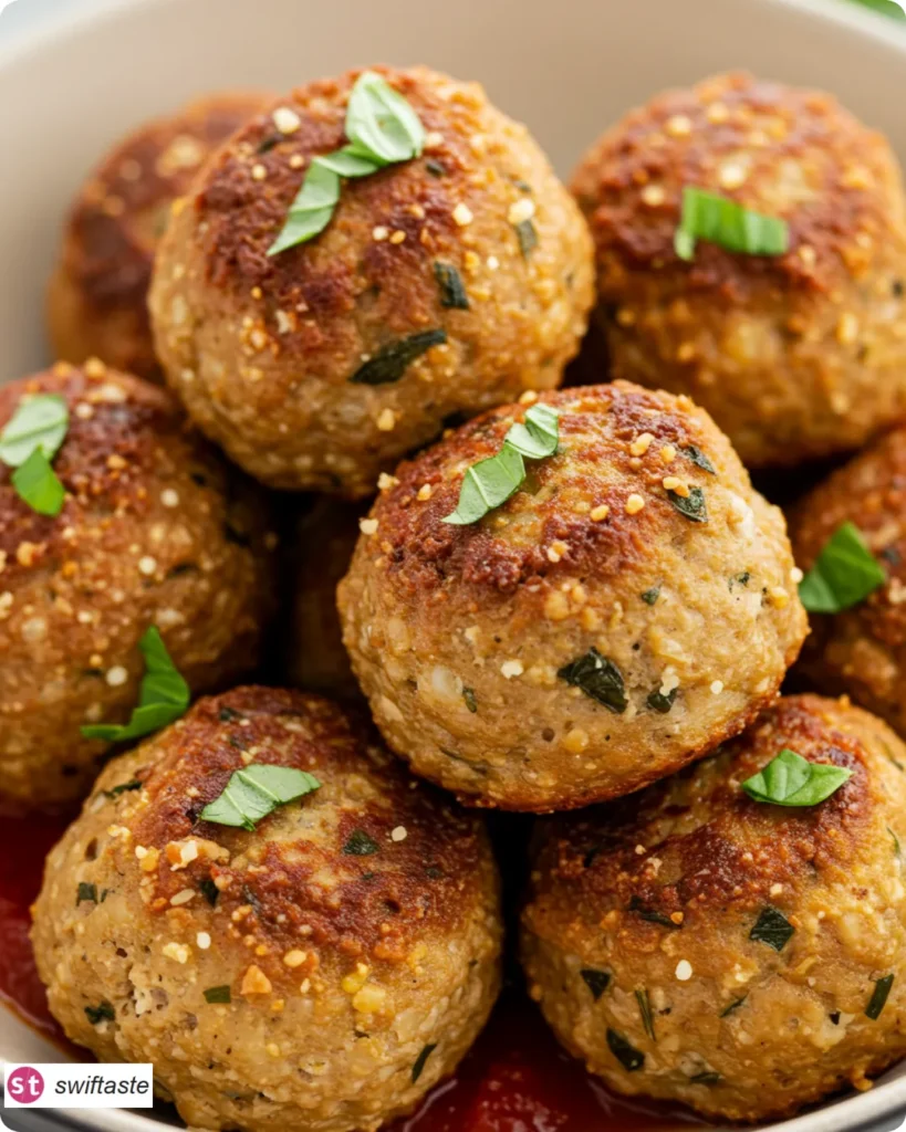 Air Fryer Turkey Meatballs juicy and golden with marinara