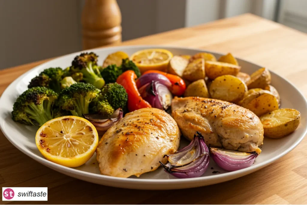 Chicken and Veggies sheet-pan dinner with roasted vegetables