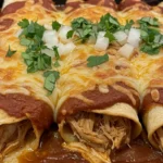 Chicken Enchiladas with red sauce and melted cheese