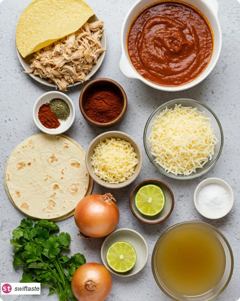 Chicken Enchiladas ingredients laid out neatly