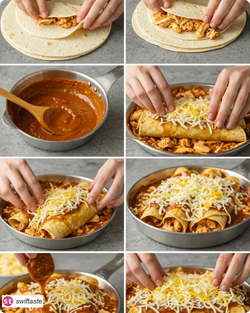 Step-by-step Chicken Enchiladas assembly