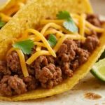 Crispy Ground Beef Tacos close-up with melted cheddar