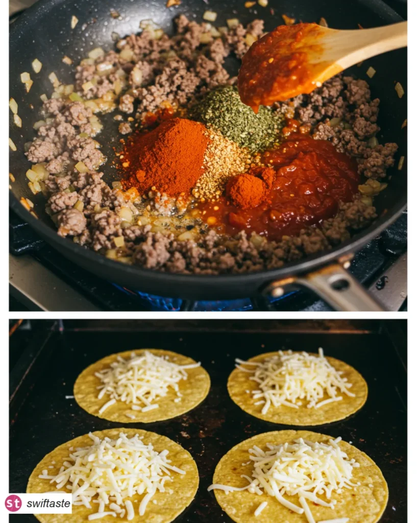 Steps to make Crispy Ground Beef Tacos collage