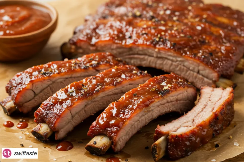 Easy Oven Baked Chipotle BBQ Ribs with glossy chipotle glaze