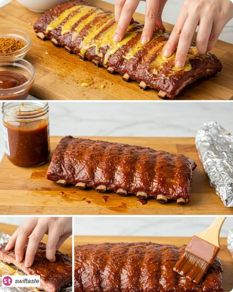 Steps to make Easy Oven Baked Chipotle BBQ Ribs from rub to broil