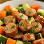 Honey Mustard Chicken Sausage Sheet Pan served in a bowl