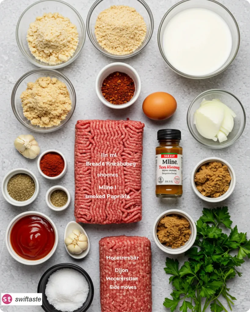 Ingredients for Mini Muffin Tin Meatloaves laid out flat
