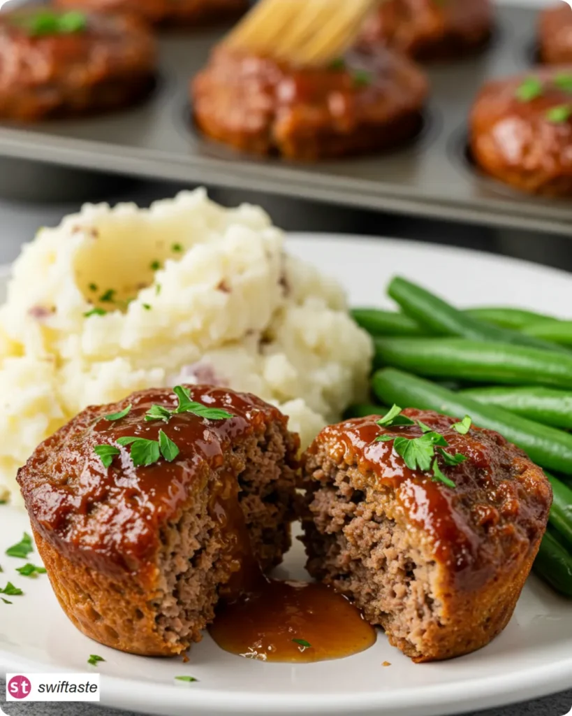 Plated Mini Muffin Tin Meatloaves with extra glaze