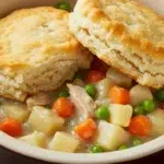Slow Cooker Chicken Pot Pie with creamy filling and biscuit