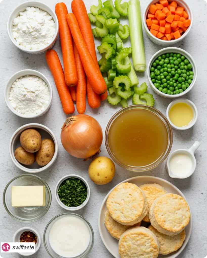 Ingredients for Slow Cooker Chicken Pot Pie laid out flat