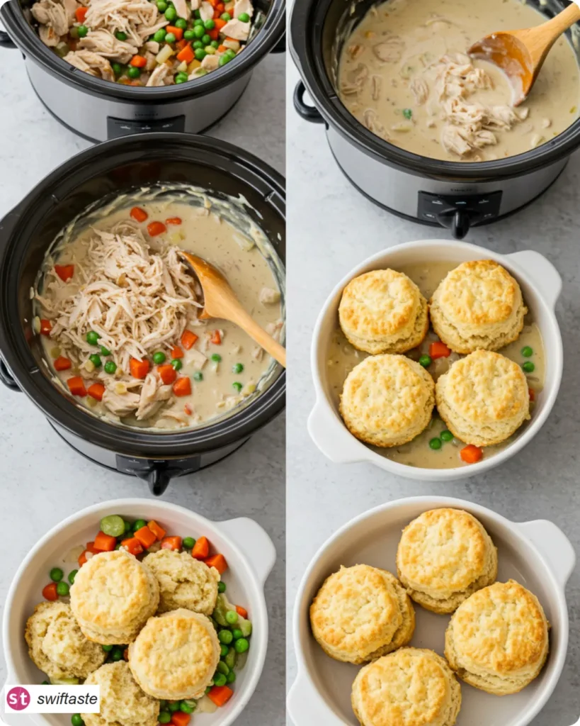 Steps for Slow Cooker Chicken Pot Pie from load to creamy finish