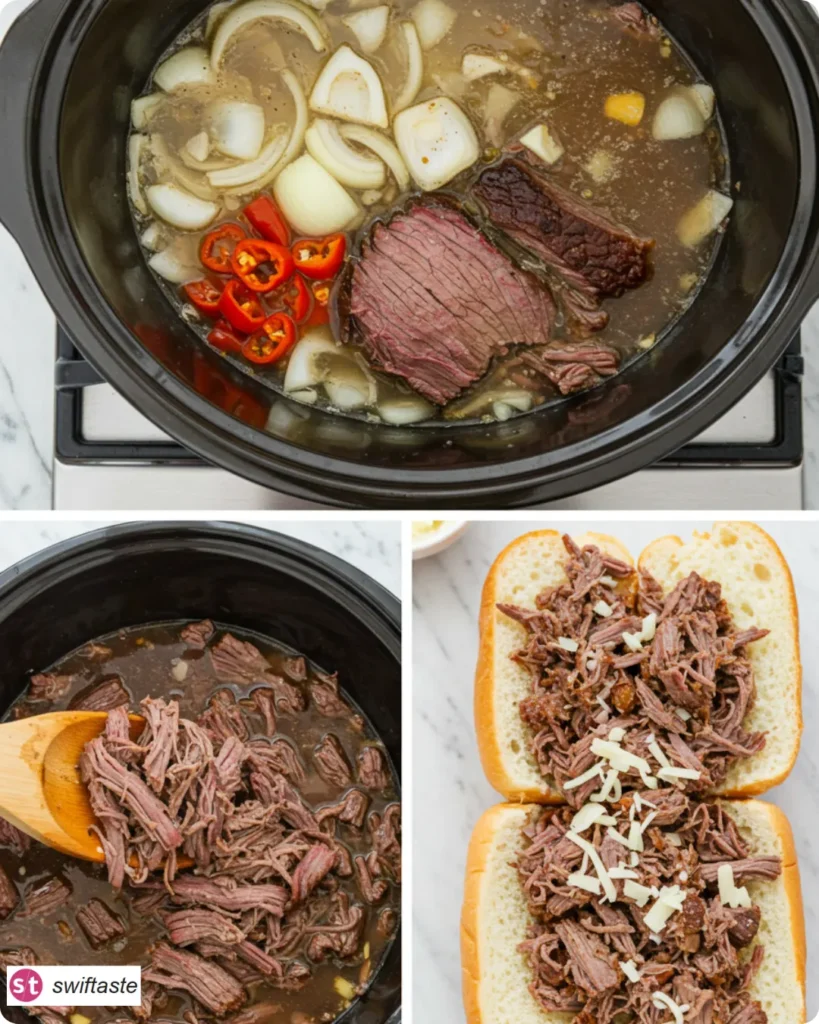Steps to make Slow Cooker Italian Beef Sandwiches collage