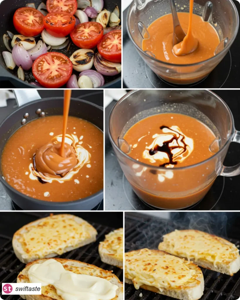 Steps for Tomato Soup and Grilled Cheese collage