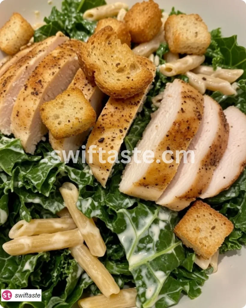High Protein Kale Chicken Caesar Pasta Salad