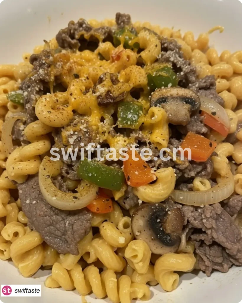 High Protein Philly Cheesesteak Mac Cheese 1