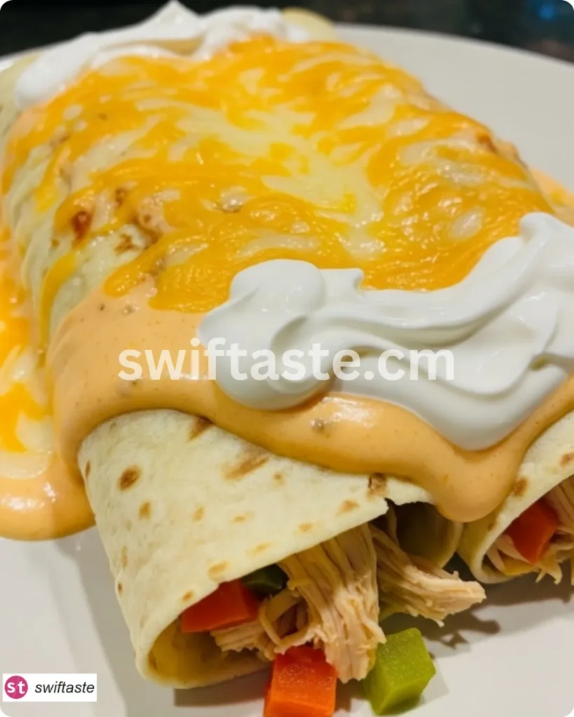 Shredded Chicken Enchiladas with Cheesy Sour Cream Sauce